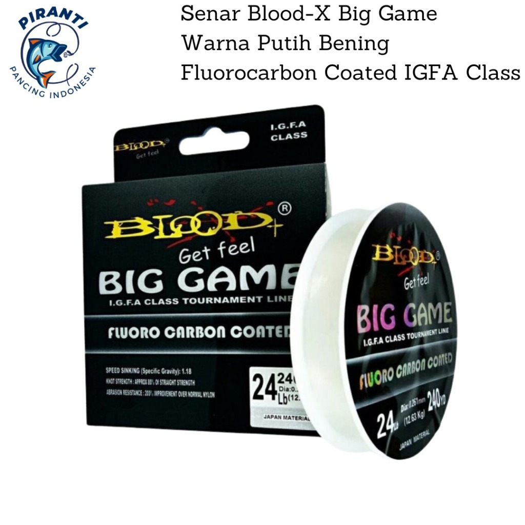 Senar Pancing Blood-X Big Game Fluorocarbon Coated IGFA Class Tournament Line - Bening