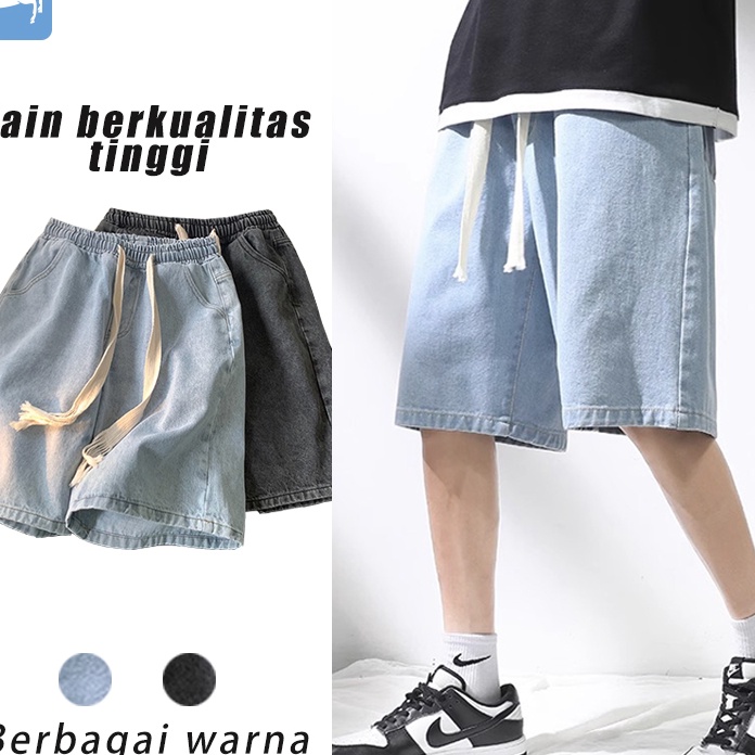 MODEL YNT552 Celana pendek pria jeans Celana pendek pria distro Jeans karet hitam/biru muda Celana p