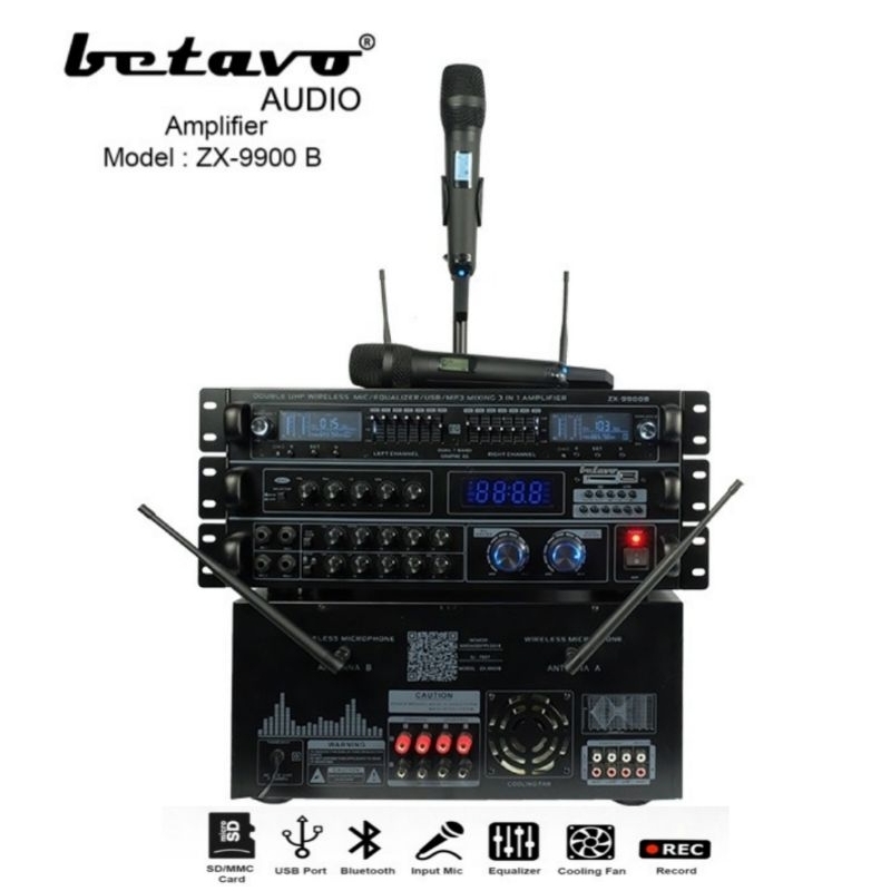 Amplifier Karaoke Betavo ZX 9900 B + 2 Mic Wireless Betavo Original