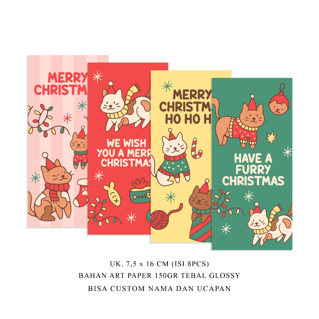 

(ISI 8 PCS) AMPLOP NATAL CUSTOM NAMA | ANGPAU CHRISTMAS PREMIUM - KITTEN BELLS SET