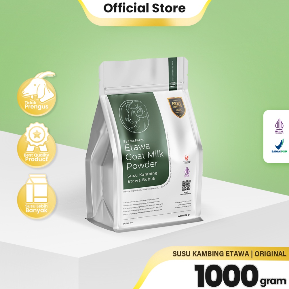 

H4rga T3rmurah Ternak Syams - SyamsFarm Susu Kambing Etawa Bubuk 1000 gram 1 Kg Rasa Original Ternak Syams BPOM Halal Premium Platinum Goat Milk Powder Drink Pasteurisasi Cair Natural Sehat Asli Terjamin Berkualitas COD Tunai bayar ditempat Platinum flavo