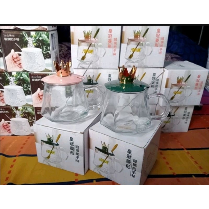 Thumbler Gelas Kaca Mahkota Import + Dus Import || Gelas Mahkota || Mug Mahkota