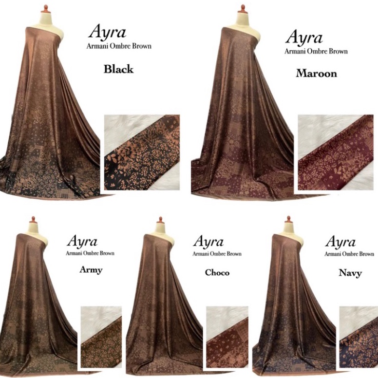 Kode HUR048 PROMO kain armani silk gradasi motif flower cantik | kain armani silk ombre brown | arma