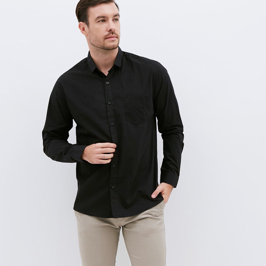 TIPE NSK123 M231 Kemeja Pria Basic Polos Panjang Hitam 1468D