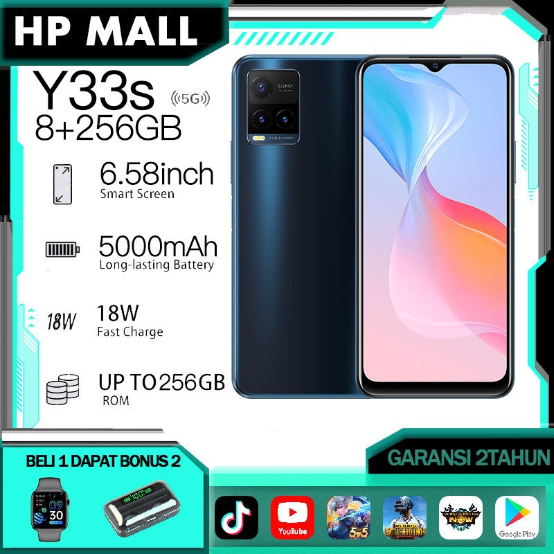 HP  Y33 S Smartphone RAM 6GB+128GB 6.55inci 5000mAh Battery+18W FastCharge Handphone Layar HD GARANS