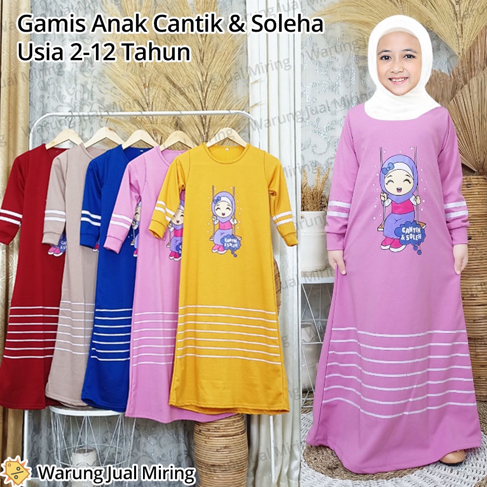 Harga Murah.. Gamis Anak Cantik & Soleha 2-12 Tahun Gambar Karakter Sablon Bahan Voxy Melar Balita B