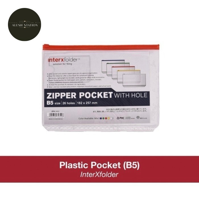 

Zipper pocket binder B5 Inter X White hole / pembatas loose leaf