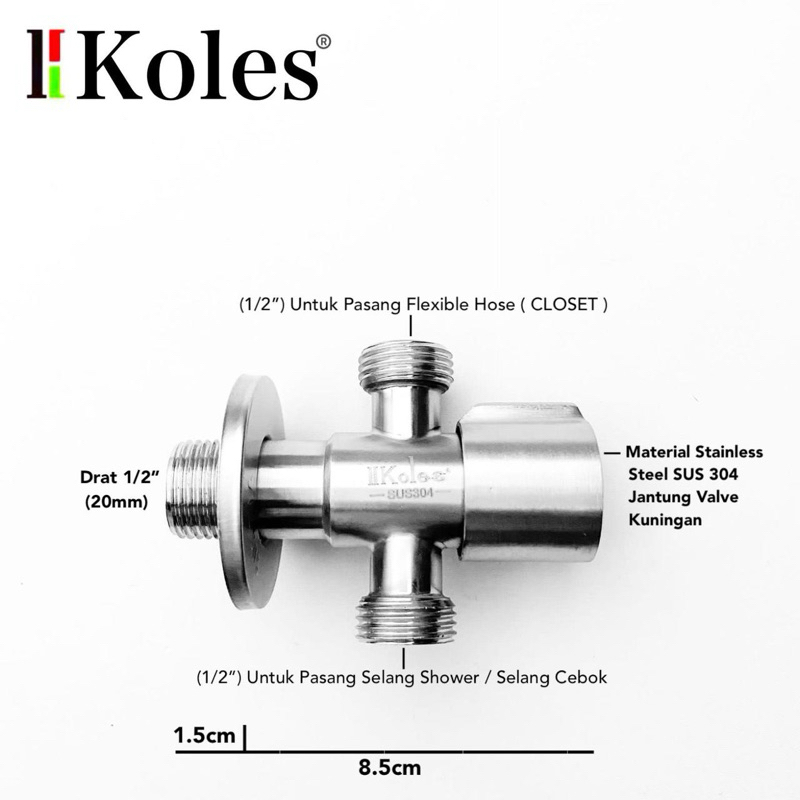 KOLES 914 Stop Kran Cabang Keran Air Double Dobel T Stainless Steel SUS 304