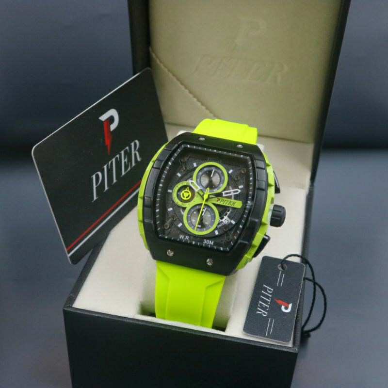 jam tangan pria Mewah PITER Tali Rubber Stabilo Chrono aktif Original