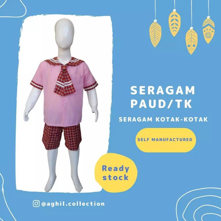 TERBARU SERAGAM TK/PAUD BAJU TK/PAUD KOTAK-KOTAK PINK PENDEK