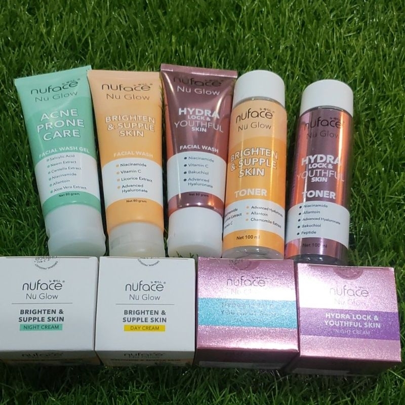 Nuface Paket Skincare Wajah , nu face brighten & supple skin , nu face hydra lock & youthful skin , 