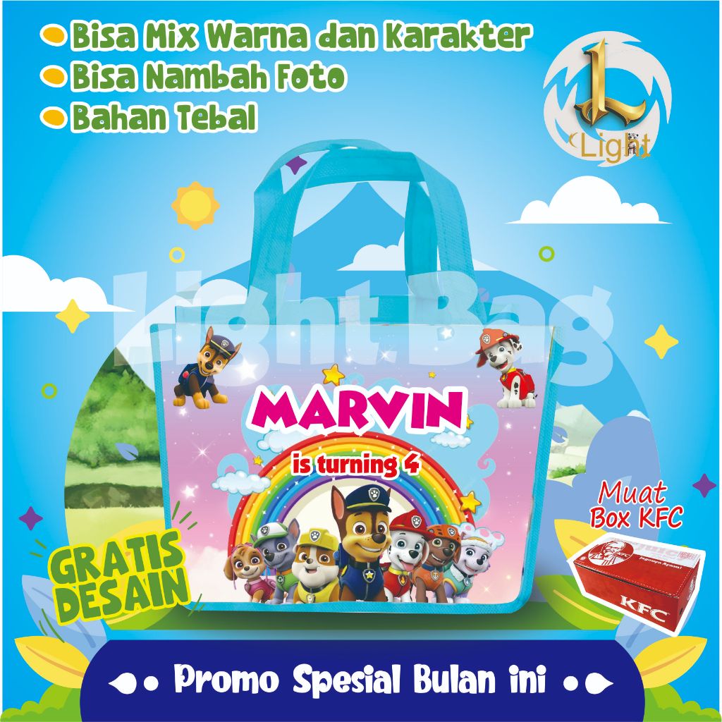 

TAS SOUVENIR ULTAH PAW PATROL CUSTOM / TAS SOUVENIR PREMIUM / GRATIS DESAIN / BONUS FOTO ANAK / GOODIE BAG CUTE PAW PATROL / TAS ULANG TAHUN PAW PATROL / TAS ULTAH CUSTOM / TAS SOUVENIR 2 HARI JADI / TAS ULTAH / TAS ULANG TAHUN / BISA TAMBAH FOTO ANAK