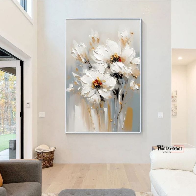 lukisan kanvas bunga abstrak