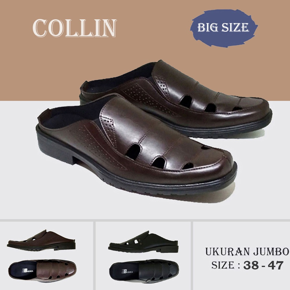 BIG SIZE 43- 47 Sepatu Selop Bapak bapak Bustong Kulit Coklat Sepatu Sandal Pria Uk JUMBO EL-BARRA
