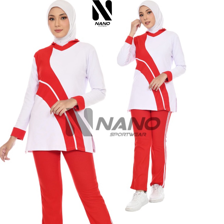 STOK TERBATAS BAJU SENAM MERAH PUTIH / BAJU OLAHRAGA WANITA MERAH PUTIH/SETELAN BAJU OLAHRAGA MUSLIM