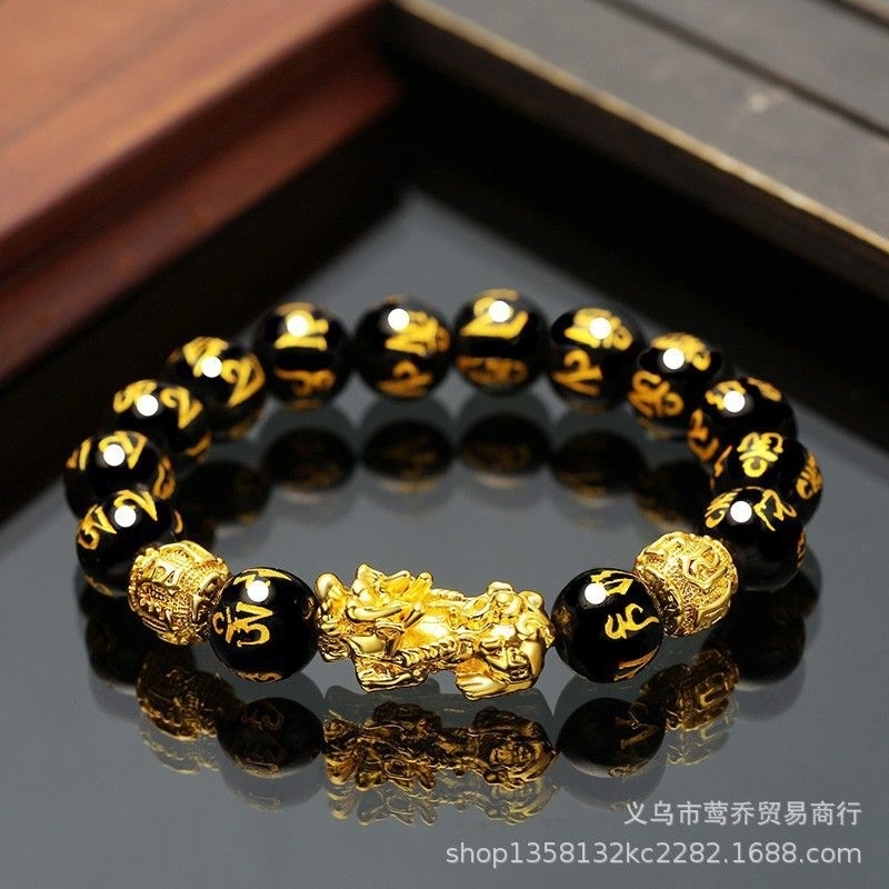 Gelang tangan Naga pixiu keberuntungan motif hitam dan mantra gelang hoki pixiu emas