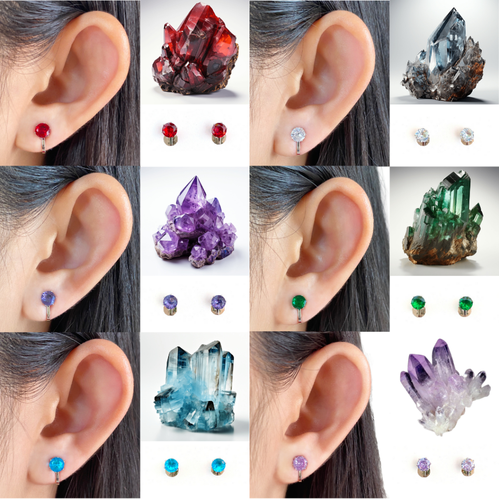 Birthstones Clip Earrings Unisex Pt 1 Anting Tanpa Tindik Jepit Batu Kristal Kecil Bening Earclip Cr