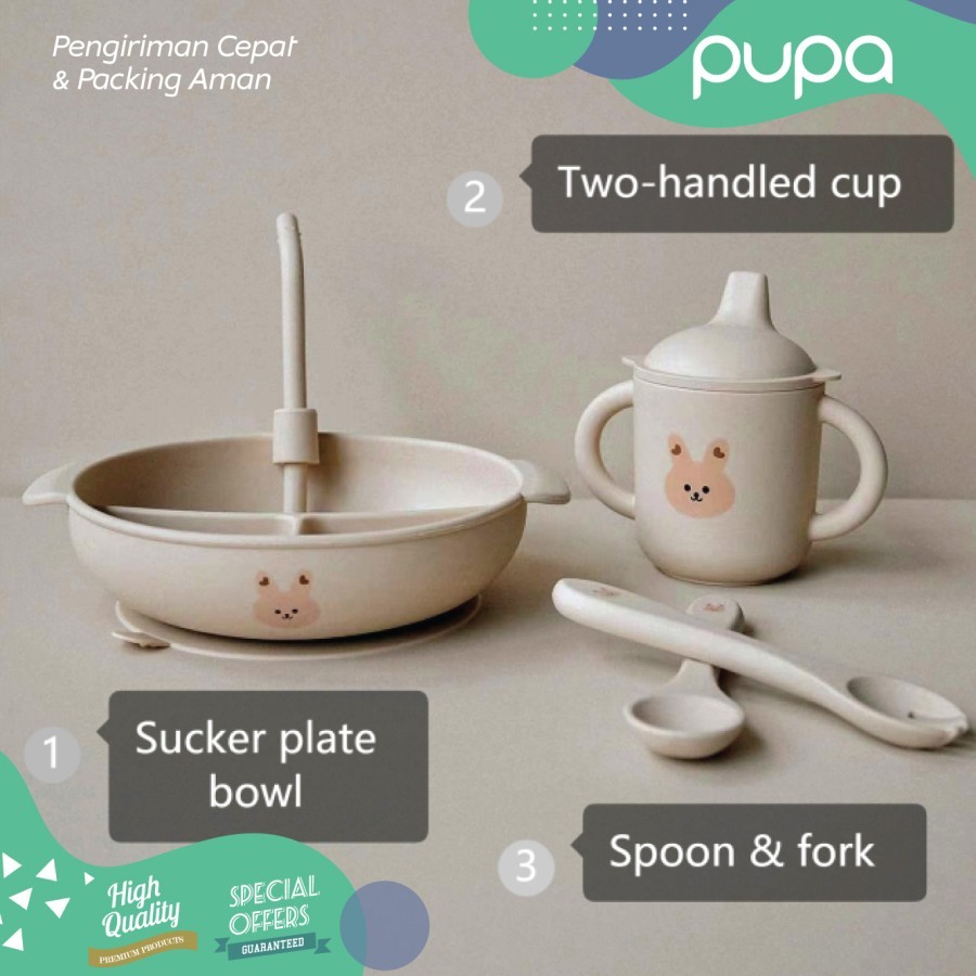 Peralatan Makan Bayi Anak Silikon Alat Makan Mpasi Baby Feeding Set BPA Free Newborn Learning Cup Silicone Feeding Bowl Suction Cup Soft Spoon Baby Dinner Plate Baby Cutlery Set