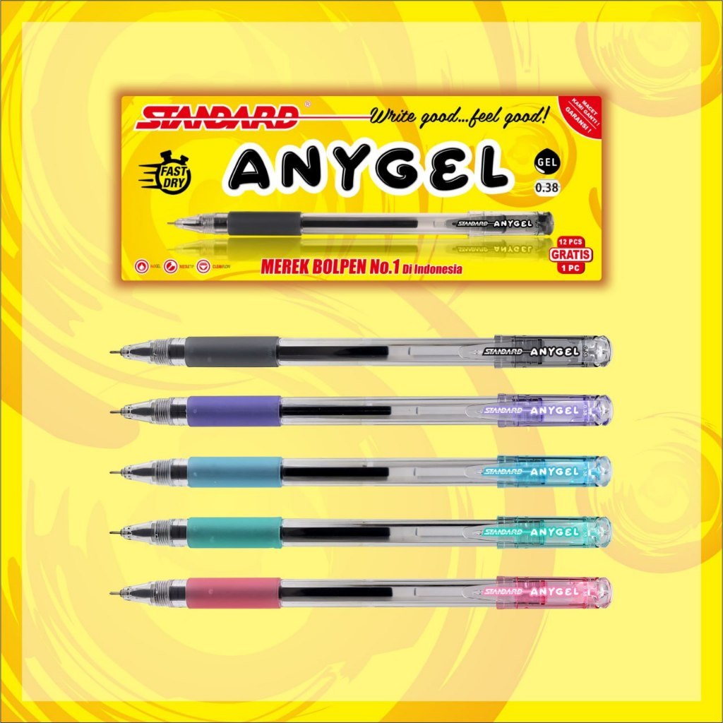 

1 Pack (12+1 pcs) Pulpen STANDARD ANYGEL 0.38 Bolpen Murah (Bolpen, Pena)