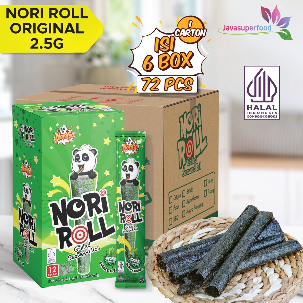 

QH Snack Nori Roll Grilled Seaweed Roll 1 KARTON isi 6 BOX (72 pcs) / Snack Rumput Laut 2.5g