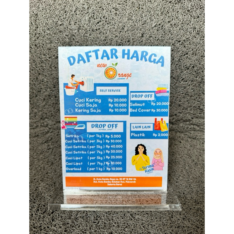 

BAHAN TEBAL UKURAN 15x20 AKRILIK USAHA LAUNDRY DAFTAR TARIF