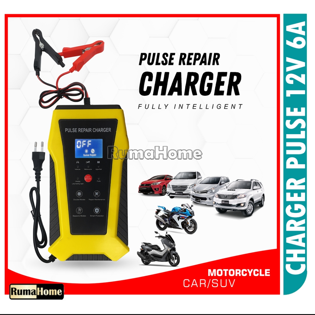 Charger Aki Portable 5A, 6A, 8A /12v Mobil dan Motor / Otomatis Charger Accu / Alat Cas Aki