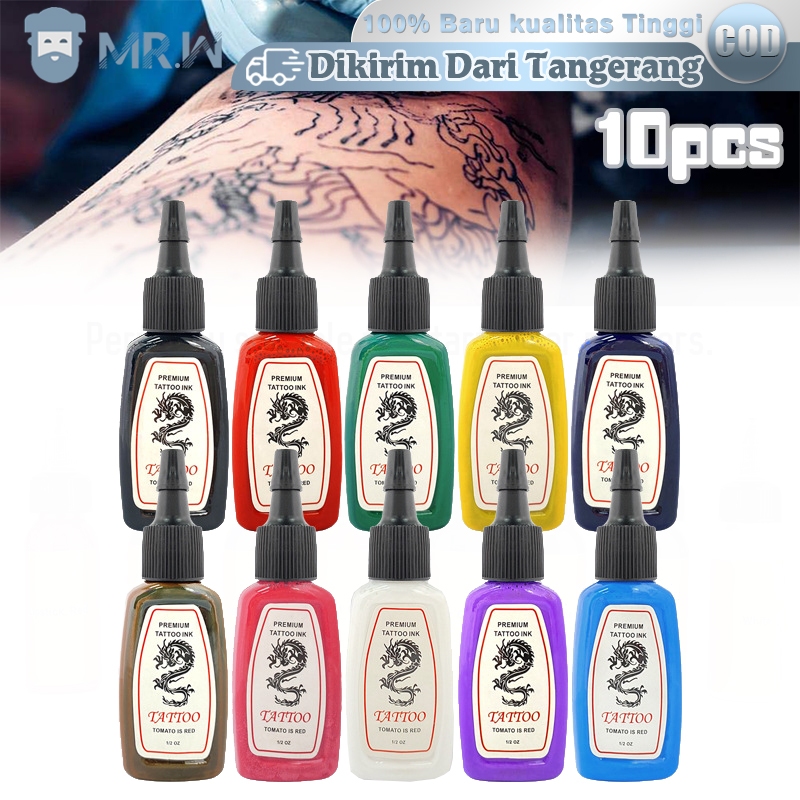 10pcs Tinta Tato Permanen Tato Tinta Set 10 Warna 15ml Ink Tato Tinta Tattoo Set Kulit Kecantikan Ta