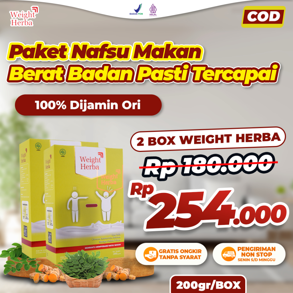 

Paket 2 Box WEIGHT HERBA - Susu Penambah Berat Badan dan Nafsu Makan Original Dari Susu Kambing 200 Gram