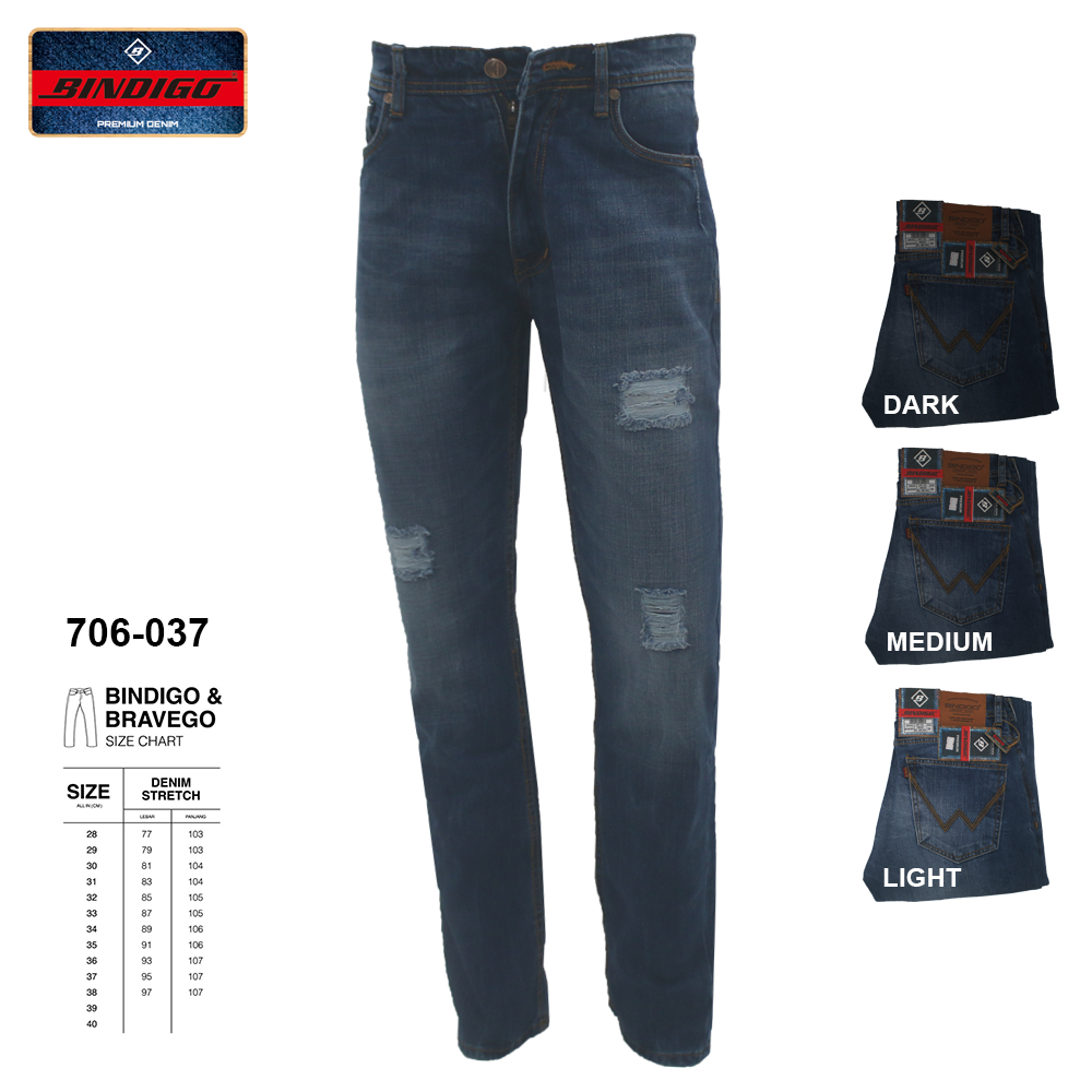 Ripped Jeans Pria - Celana Jeans Pria Sobek - Bindigo Denim Pant - 706 037