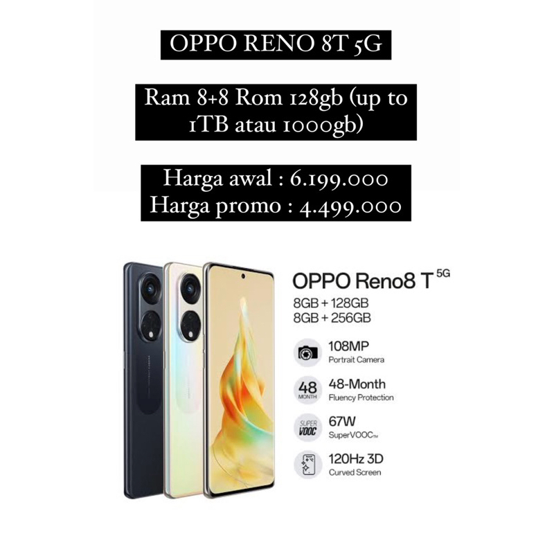 OPPO Reno8T 5G 128gb SEGEL dan FRESH