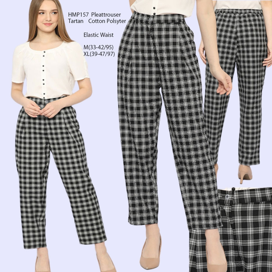 HM 157 PLEAT TROUSER TARTAN Celana Panjang Wanita Branded