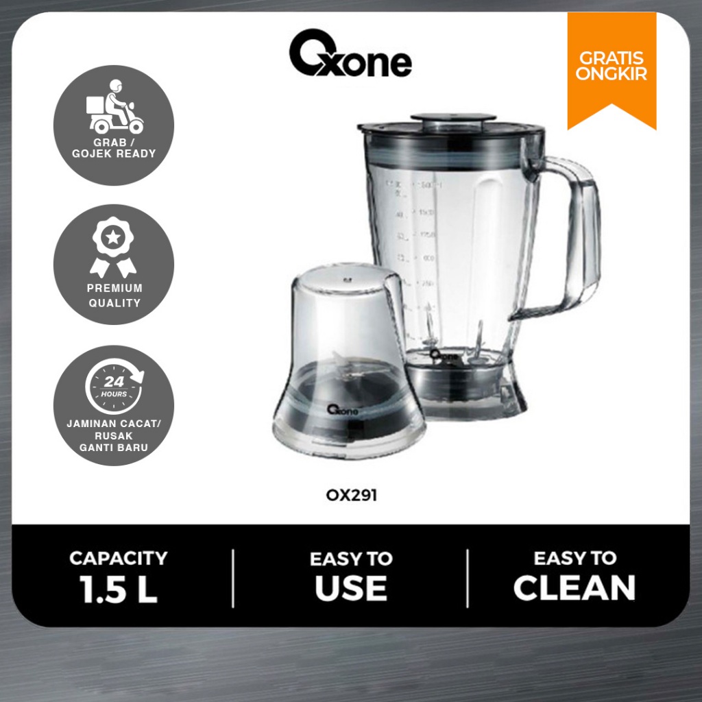 Oxone OX291 Gelas Blender 1.8 L dan Grinder 200ml Premium Quality