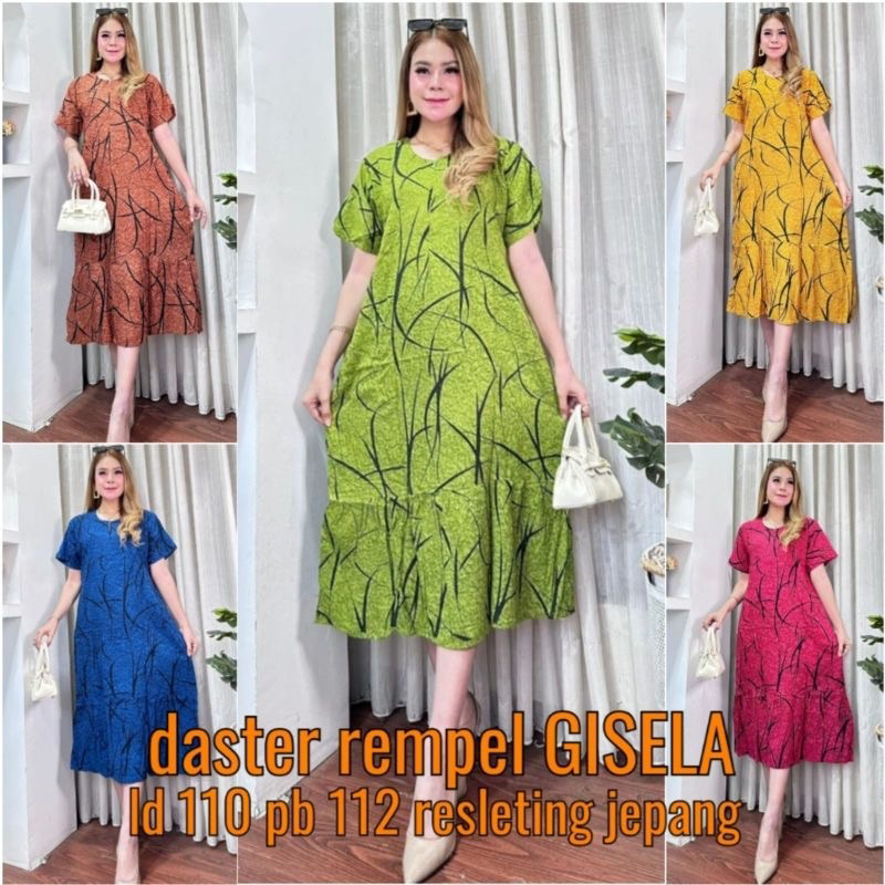 Daster panjang Bawah Lutut Kekinian Busui freindly Bumil Daster rempel GISELA lengan pendek