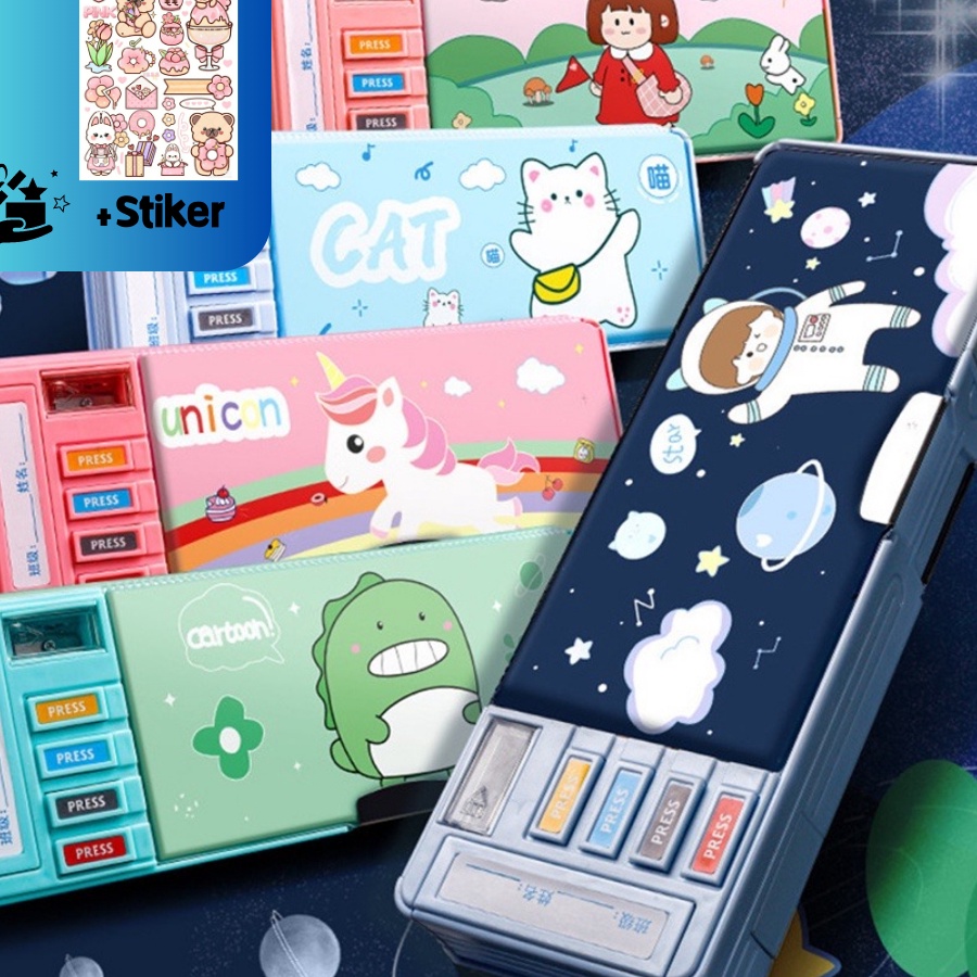 

[KODE ZJMJE] Tempat Pensil Multifungsi Motif Unicorn / Dinosaurus / Astronot Untuk Anak Tk/Kotak Pensil Pola Kartun Lapisan Ganda Tunggal dengan Rautan Kapasitas