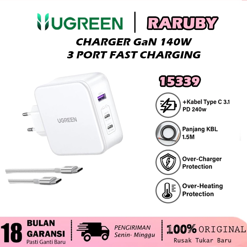 Ugreen Nexode Adaptor Kepala Charger GaN Adapter Fast Charging 20W 30W 45W 65W 100W 140W 200W Laptop Handphone Iphone Android-140W WHITE
