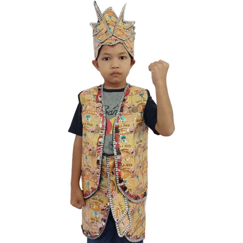 Kostum Gatotkaca anak laki-laki 7-8 tahun daur ulang plastik bekas kopi