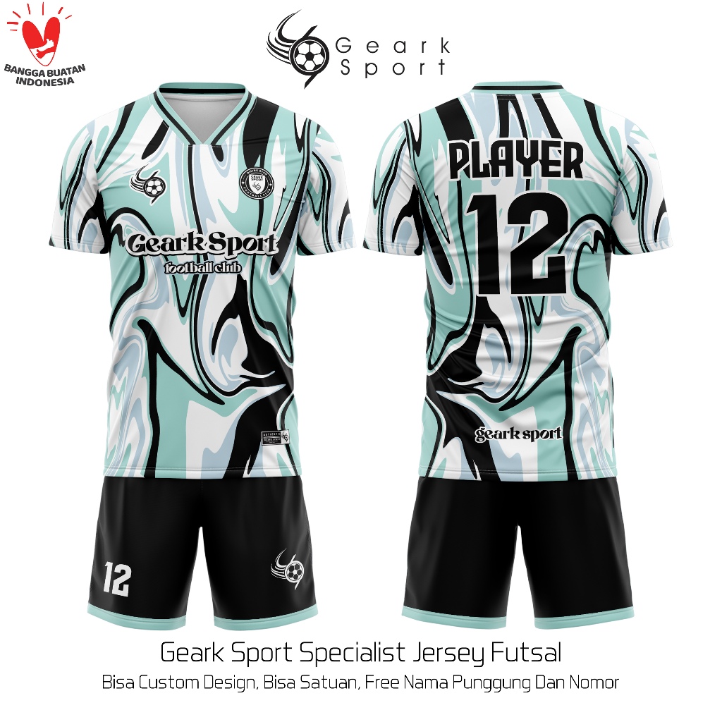 Jersey Futsal Baju Sepak Bola Bebas Custom Design Free Nama Dan Nomor Punggung Motif  ONYX SKY DRIP Full Printing Terlaris