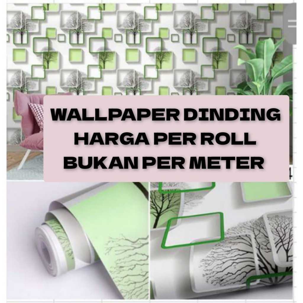 Wallpaper Dinding Murah 3D Pohon Kotak Hijau Walpeper Stiker Kamar Ruang Tamu Dapur Teras Rumah