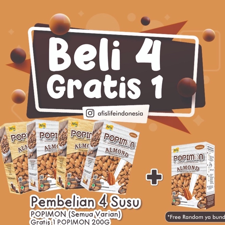 

[✦O19\] buy 4 GET ONE Afis Life Sari Bubuk Almond Umum Minuman keluarga POPIMON Cuci-Gudang