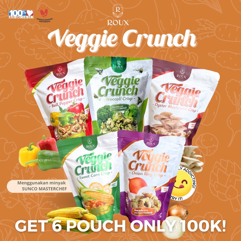 

!!B6P VEGGIE CRUNCH Keripik Sayur Brokoli Paprika Jagung Manis Bawang Bombay Onion Jamur Tiram 50g Enak Sehat Gurih Nagih Pouch Bayar Di Tempat