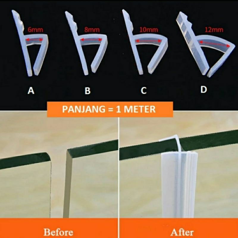 Strip Karet Seal Lis Pintu Kaca Kamar Mandi Silikon Jendela Tipe H