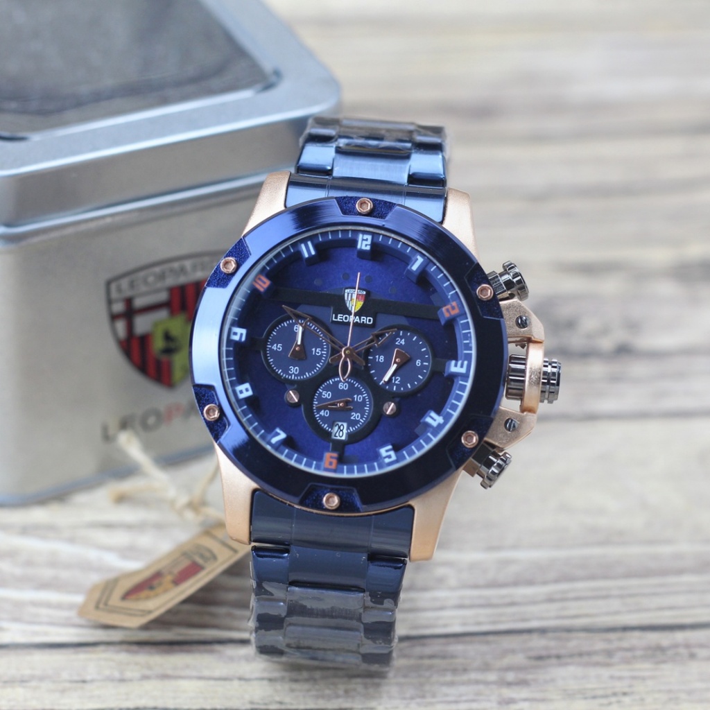 Jam tangan Pria Leopard 8804MC tali rantai sport analog chronograp tanggal aktif original
