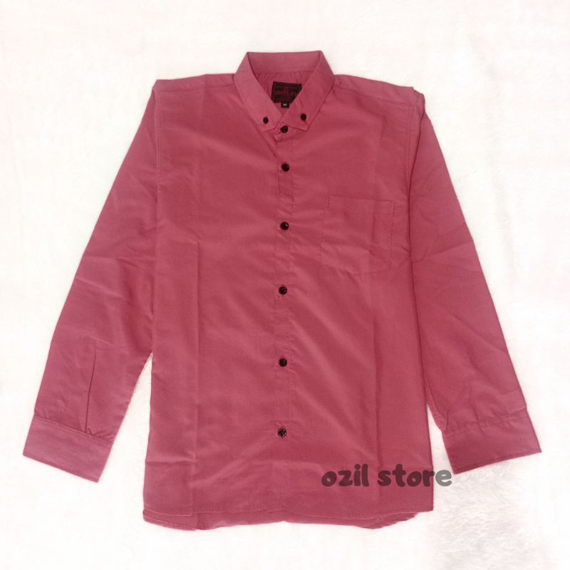 Baju Kemeja Polos Warna Dusty Pink Lengan Panjang Slimfit Hem Cowok Kerja