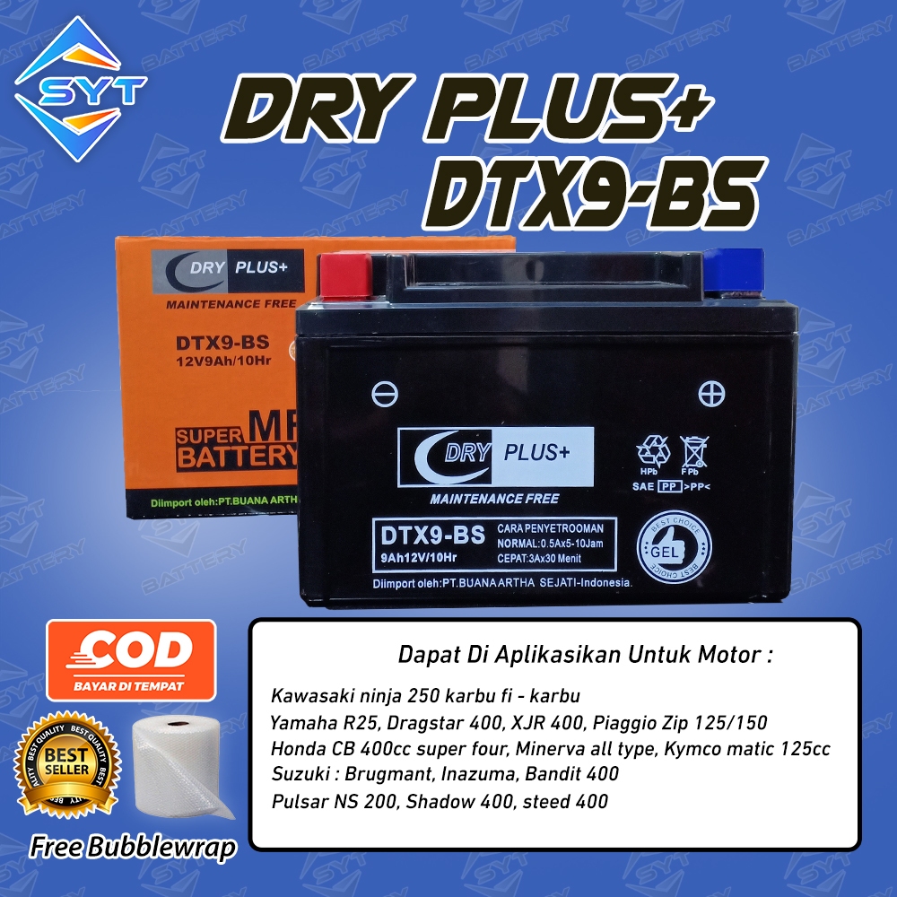 Aki Motor Ninja 250 Karbu, Ninja 250 Injeksi YTX9-BS Dry Plus Aki Kering MF