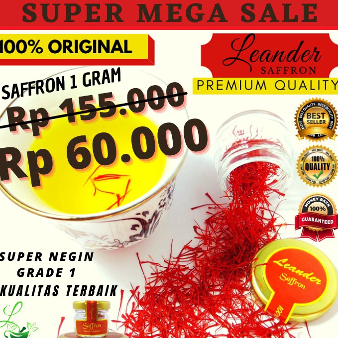 

SAFFRON PREMIUM SPESIAL SUPER NEGIN GRADE A 1 GRAM IRAN Bunga safron sapron zafron shaffron Original 100% 87