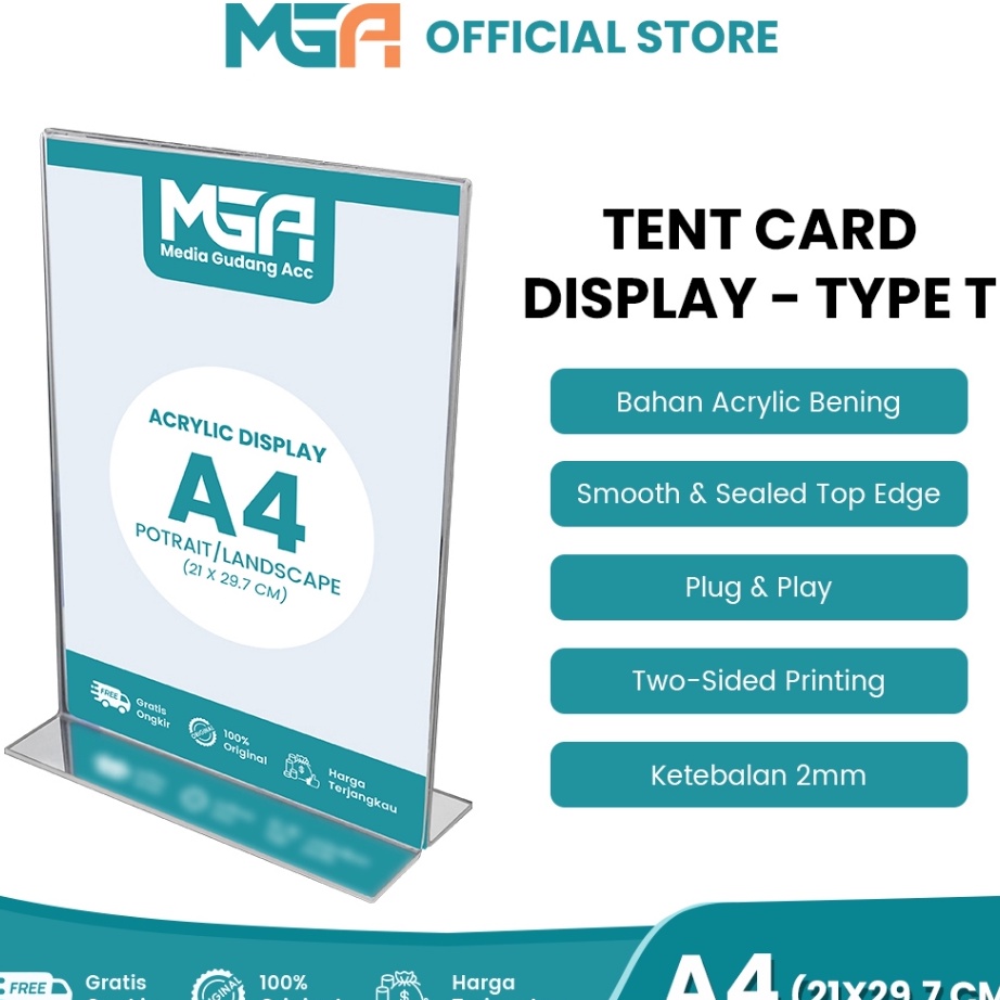 

[KODE PRODUK DYJKG7696] TEMPAT BROSUR STAND 2MM / TENT HOLDER / TENT CARD AKRILIK UKURAN A4 PORTRAIT 2 SISI