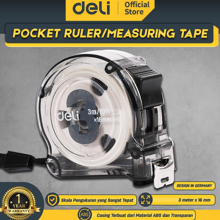

D!skon Deli Tools Pocket Ruler / Measuring Tape / Meteran Tukang Panjang 3 & 5 Meter Material ABS Pengukuran Sangat Tepat EDL270X Just Now