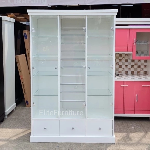 Lemari Pajangan Kaca 3 Pintu Hijab Dan Tas / Lemari Kaca 3Pintu Putih / Kabinet Tas Hijab / Display 
