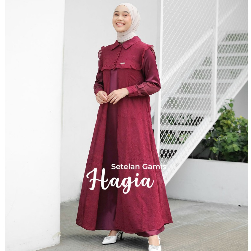CU2K SET GAMIS HAGIA GAMIS BROKAT WANITA GAMIS KONDANGAN