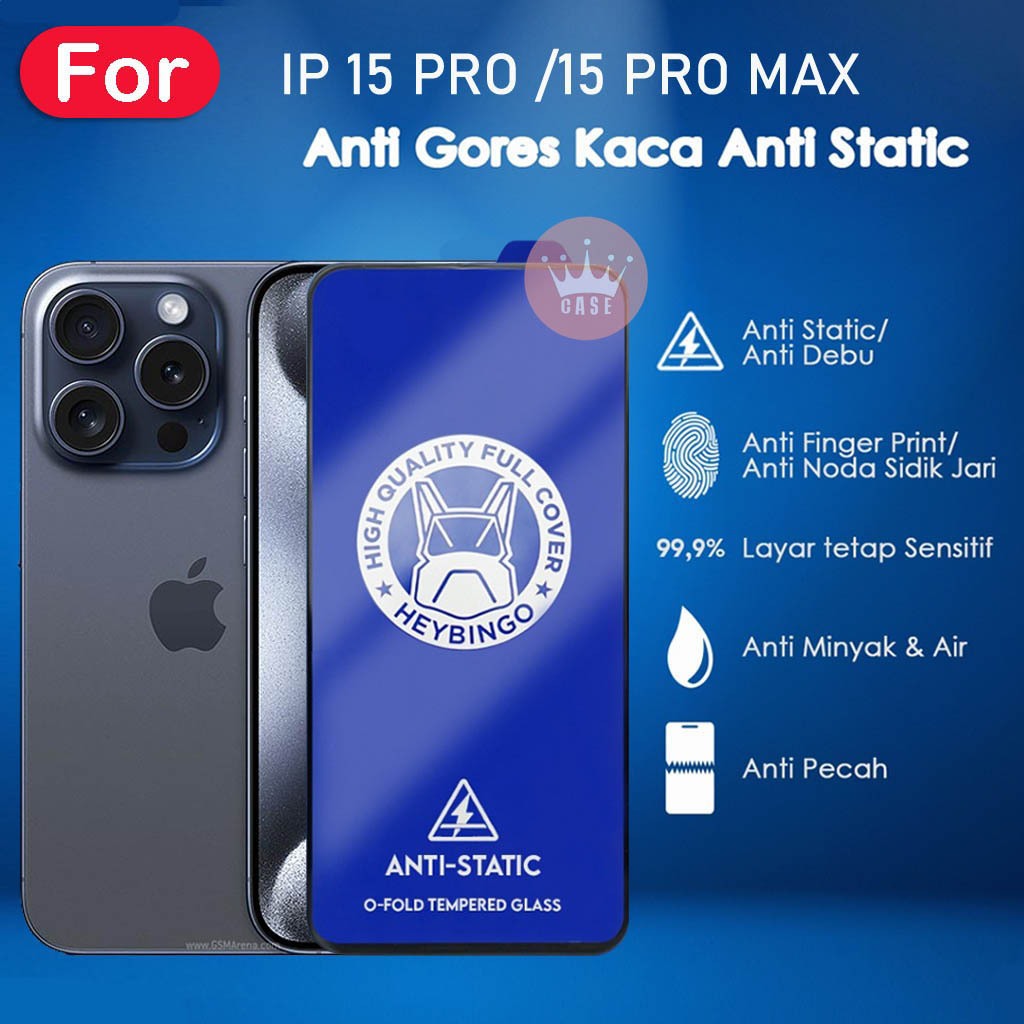 Tempered Glass Kaca Static IPHONE 15 PRO 15 PROMAX - Anti Statict Anti Pecah - Bahan Tebal Anti Gore